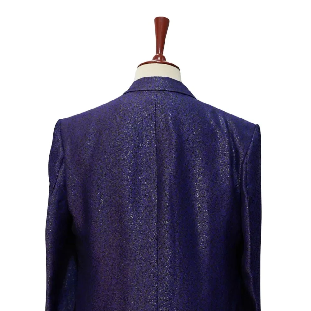 Mens 42R Purple Jacquard Blazer Hand Embroidered Jeweled Tuxedo Suit Jacket